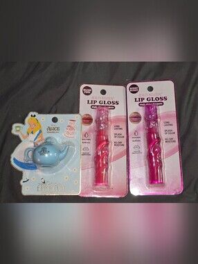 Alice In Wonderland Tea Pot Lip Balm & Beauty Intuition Lip Glosses BNIB